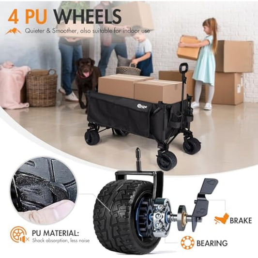 Portal Festival Trolley with Adjustable Tailgate Brakes 300L Beach Trolley for Sand with Wide Wheels Camping Cart Heavy Duty Folding Wagon Collapsible Trailer Buggy for Garden Event