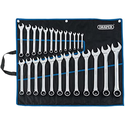 Draper HI-TORQ® 25 Piece Spanner Set | Metric Combination Hand Tools Kit | 6-32mm Precision Tool |Tetron Storage Pouch|Jaw Offset at 15° | 97918