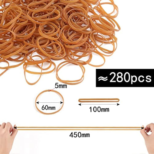 Elastic Bands 280Pcs Rubber Bands 100mm*5mm Heavy Duty Rubber Bands 450g Natural Strong Elastic Bands for Stationary Stretchable Bands for Home School Office Workshop Accessories(Dark Yellow)
