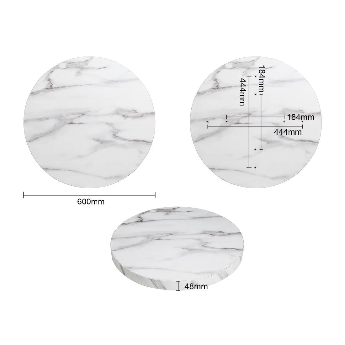 Bolero Pre-drilled Round Table Top, Wood, Marble Effect, 600mm