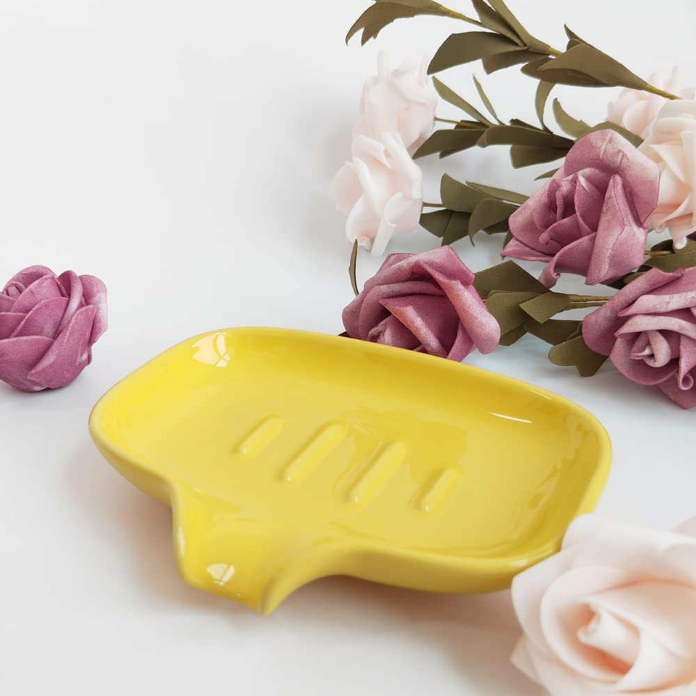 Multi-Color Ceramic Soap Dish with drain, Bathroom Soap Holder(Yellow)
