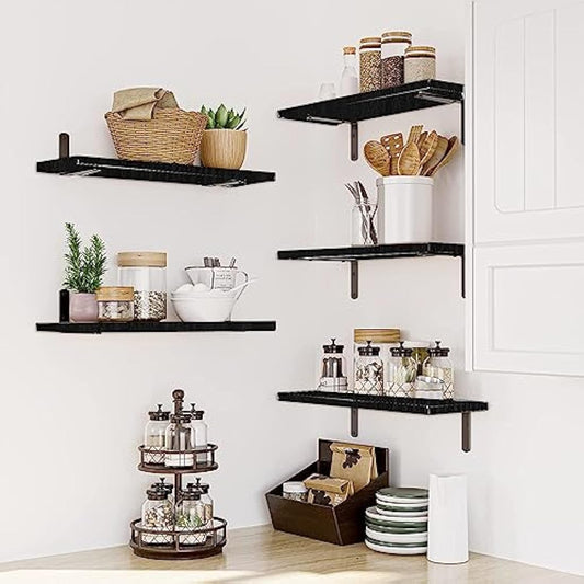 Mardili Shelves Wood Wall Mounted Shelf, Rustic Shelves Set of 5(Black)