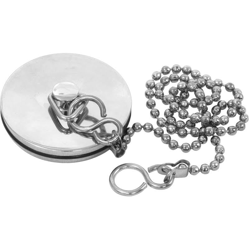 Chrome Sink Plug with Chain for Kitchen or Bath - 45mm 1.3/4 Inch with Ball Type and S Hook Shaped Chain Made of Stainless Steel 450mm 18 Inch