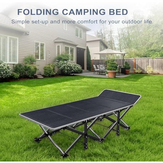 Peirhw Camping Bed Folding Guest Bed with Mattress, Folding Camp Beds for Adults, Extra Wide Camping Cot Supports 200kg, Lightweight Portable Lounger for Travel
