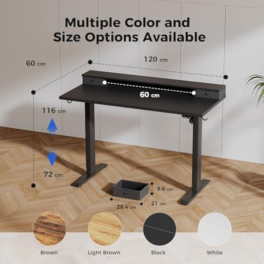 Agilestic Height Adjustable Desk with Two Drawers, 120 x 60 cm Electric Computer Desks with Memory Function, Sit Stand Desk, Black