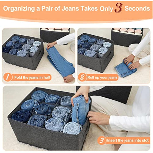 EASEVE 4 Pack Wardrobe Organiser Clothes Storage Boxes - 12 Cell Foldable Closet Shelf Drawer Dividers for Cupboard Organizer, Stackable Clothing Box for Jeans, Trouser, Pants, T-shirt, Sweater