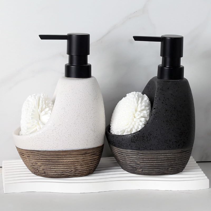 Hosoncovy 450ML Ceramic Liquid Soap Dispenser with Pump ,Pump Bottle Dispenser with Soap/Fome Holder