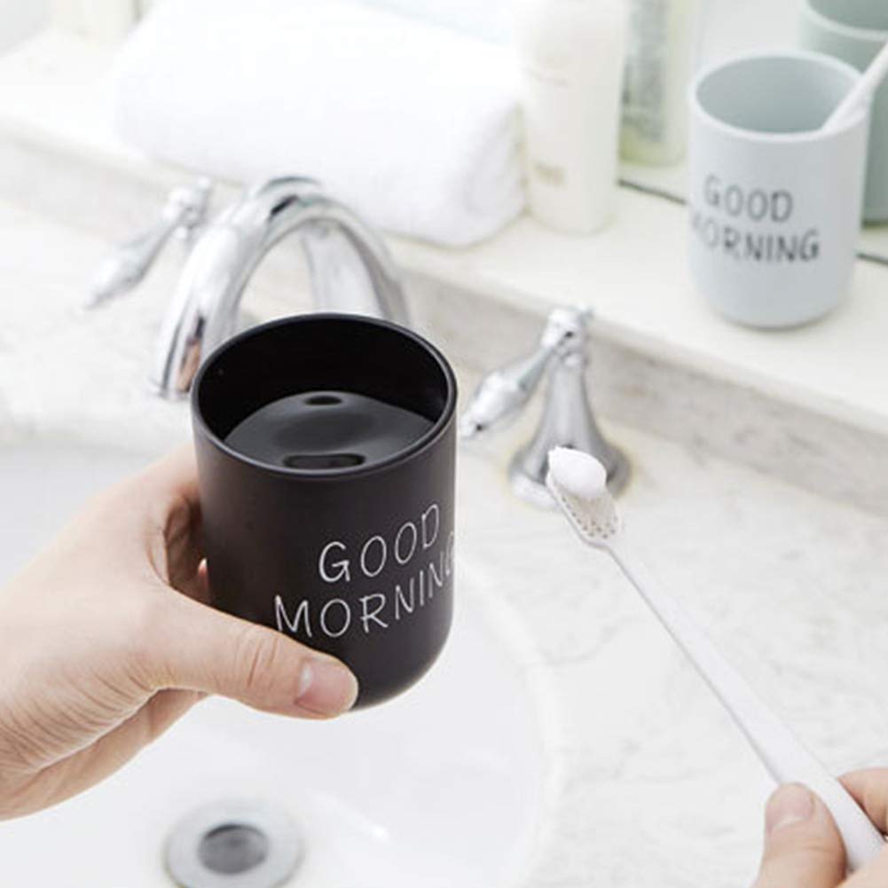 ALEOHALTER Toothbrush Holder, Good Morning Cup Toothbrush Cup, Home Travel Bathroom Washing Toothpaste Holder Plastic Tumbler Cup(Black)