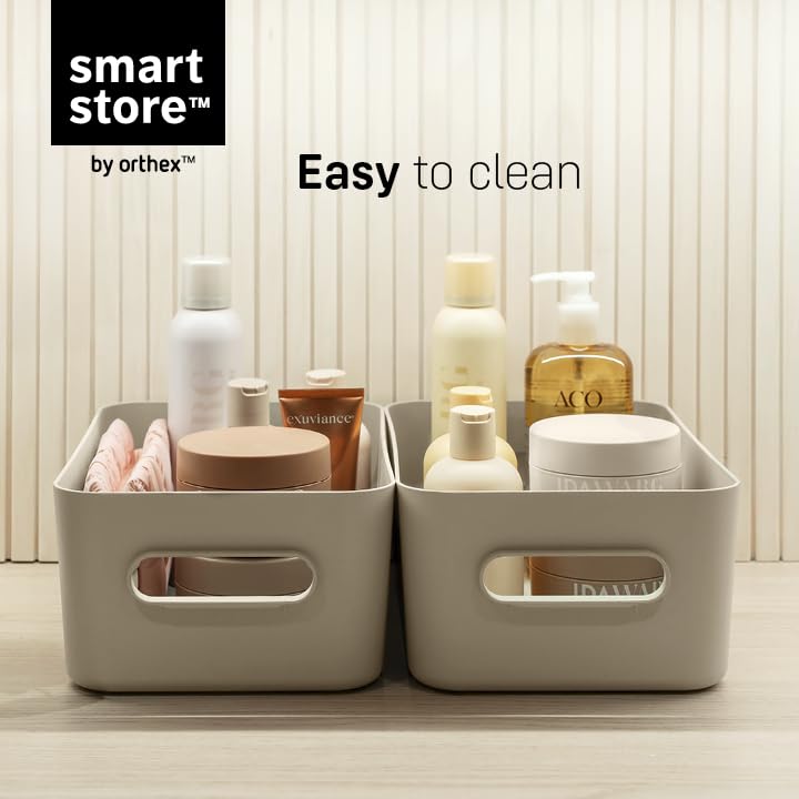 SmartStore Medium Plastic Storage Box with Handles 3× 5.3 L | Organiser Basket for Bathroom, Laundry, Kitchen, Office Drawers and Shelves