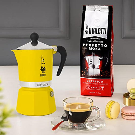 Bialetti Rainbow Caffettiera Colorata, Alluminio, Giallo, 6 Tazze,Yellow,30 x 20 x 15 cm