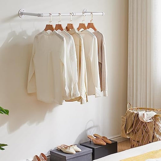 IBUYKE 94 cm Wall Mounted Coat Rack Industrial Design Wall Mount Removable Clothes Rack Space-Saving, Holds up to 50 kg, Two Bases, White TYJ001W-2