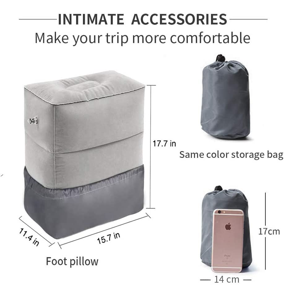 Inflatable Foot Rest Pillow, Yuandream Airplane Footrest Adjustable Height Travel Pillow for Kids, Footrest Pillow for Plane, Train, Car, Home