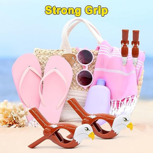 Coideal Beach Towel Clips Plastic, 6 Pcs Large Clothes Pegs Pins Strong Pool Chair Towel Clamps for Sunbed Lounger Cruise (Brown)