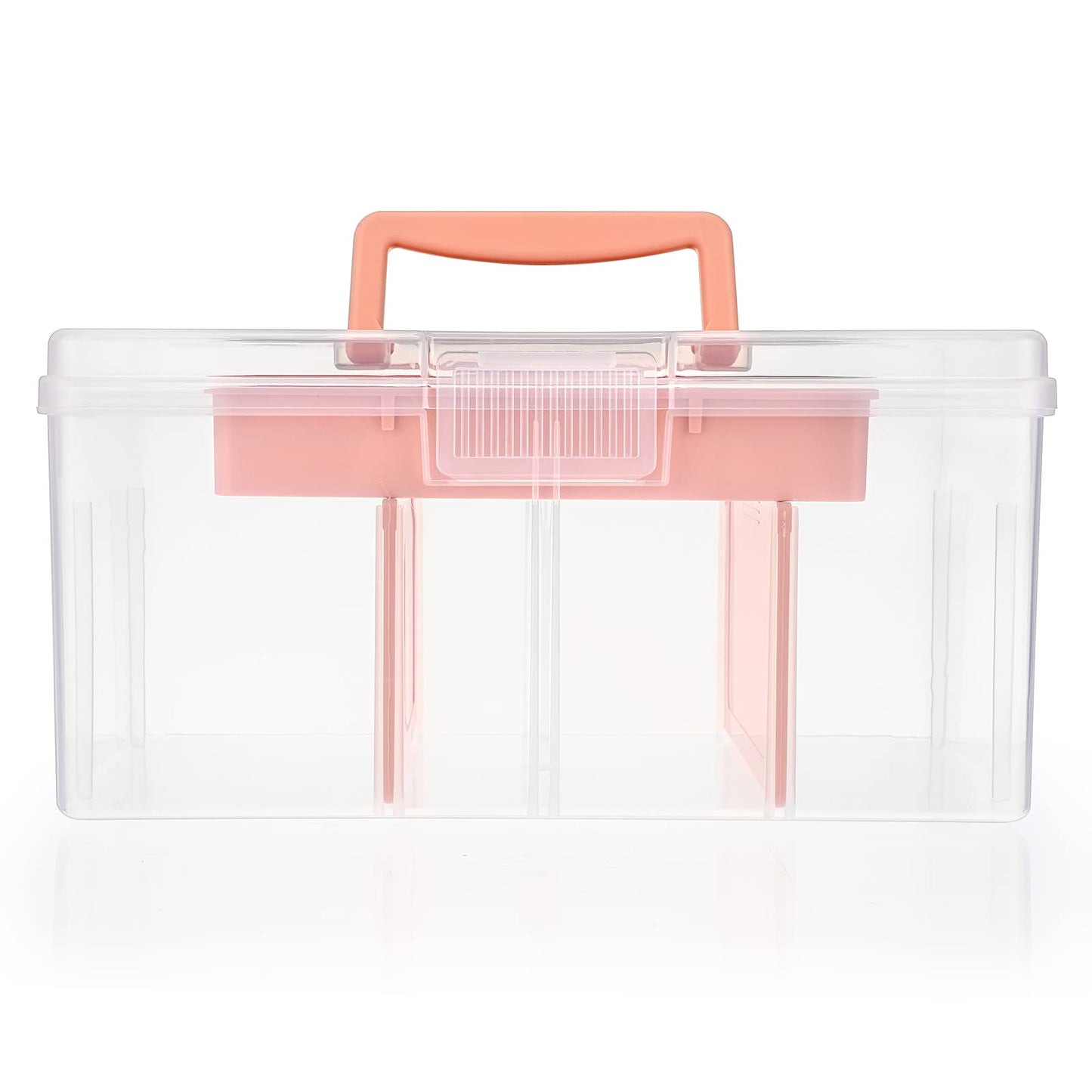 IGNPION Craft Storage Box with 7 Compartments, Plastic Organiser Box, Pink