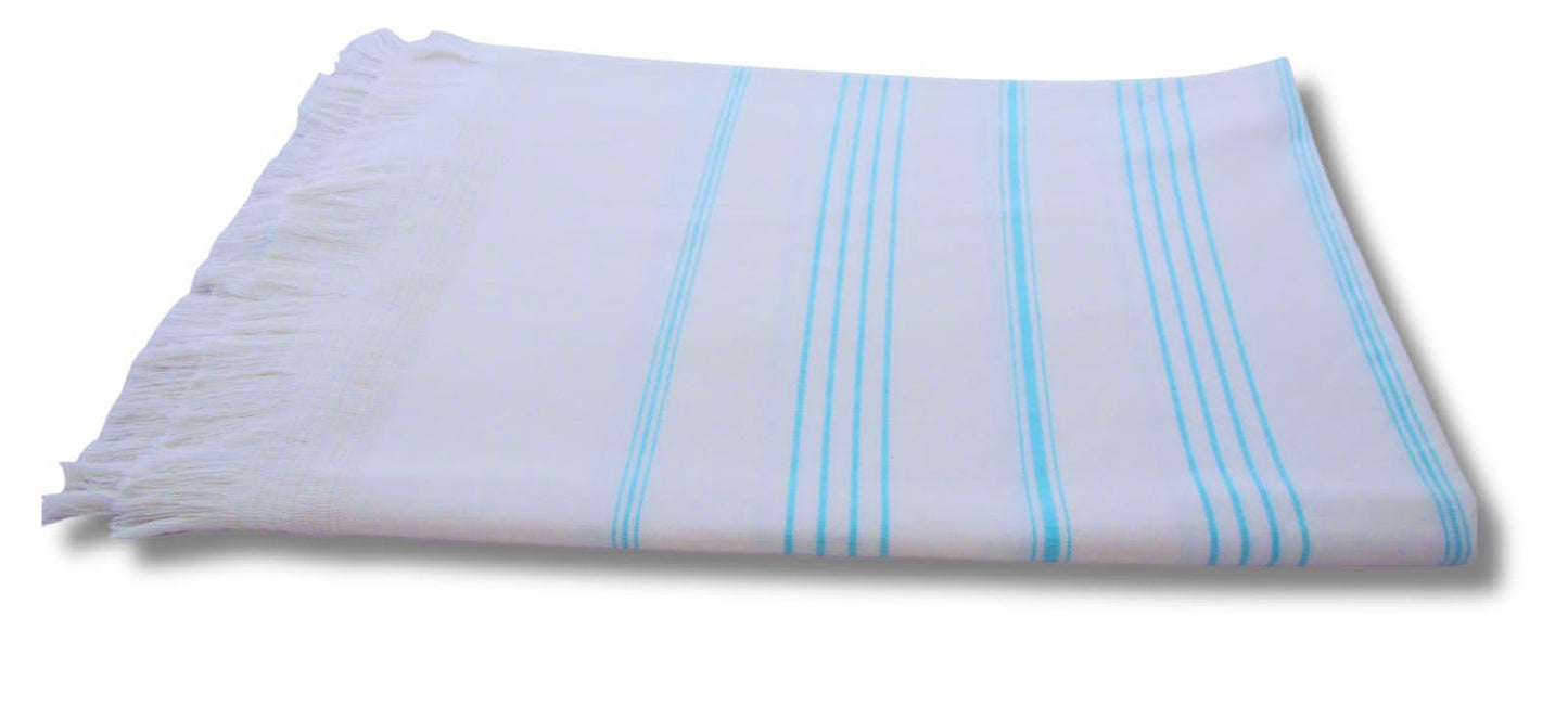 Fabricsandtowels.com St. Tropez Striped Beach & Pool Towel - 100% Cotton - 86 x 160 cm (Cotton, White and Turquoise Stripes)
