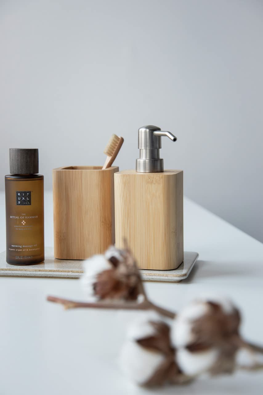 WENKO Bamboo Toothbrush Holder, Sustainable Bamboo Toothbrush Holder for Toothbrush, Tongue Cleaner and Toothpaste