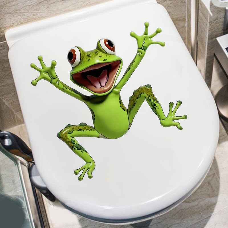 Frog Butterfly Flower Toilet Cover Sticker Decals,Fish Bird Flower Leaf Waterproof Toilet Lid Tank Seat Decals Cistern Self-Adhesive Bathroom Wall