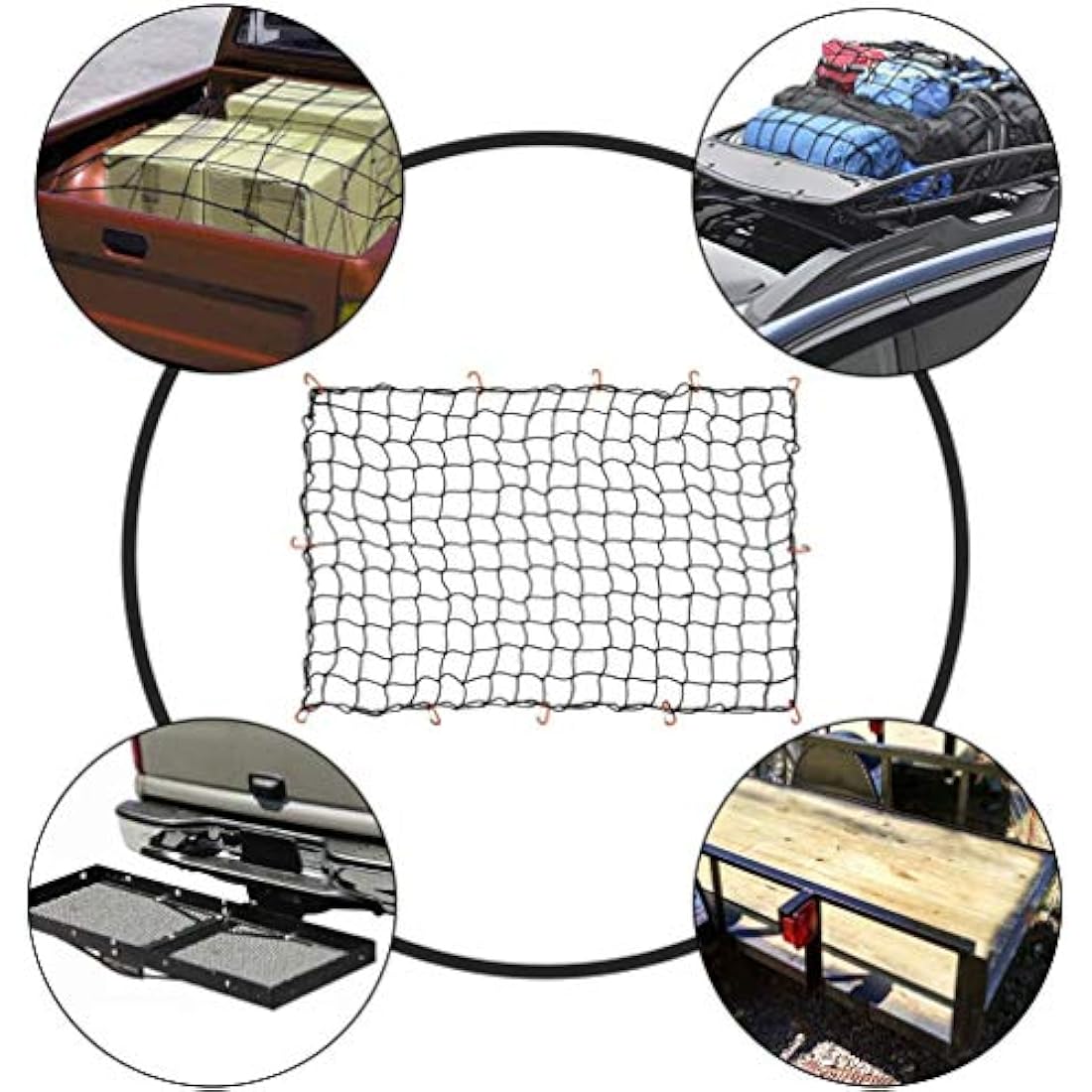 CZC AUTO Bungee Cargo Net 122x183cm Truck Bed Net Stretches to 244x366cm for Pickup Trailer RV SUV Boat | 10cm x 10cm Mesh Net Hold Small and Large |12 Tangle Free Carabiners | Super Duty