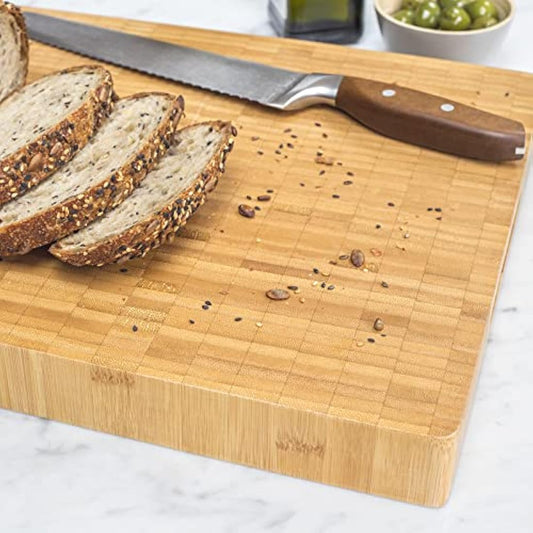 Dehaus® Deluxe Bamboo Chopping Board - Premium Wooden Cutting Boards - Large End Grain Wood Butchers Block for Kitchen - Extra Thick Bread Block - Non Toxic - Size M, 35 x 25 x 3 cm