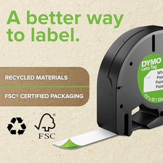 DYMO Branded LetraTag Plastic Labels | 12 mm x 4 m Roll | Black Print on Yellow | Multipurpose, Self-Adhesive Labels for LetraTag Label Makers