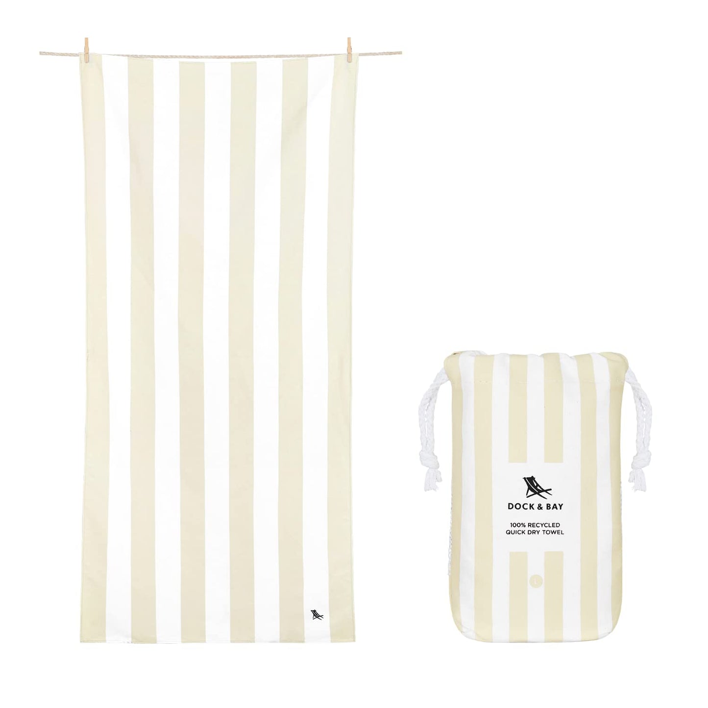 Dock & Bay Beach Towel - Quick Dry, Sand Free - Compact, Lightweight - 100% Recycled - Includes Bag - Cabana Light - Bora Bora Beige - Extra Large