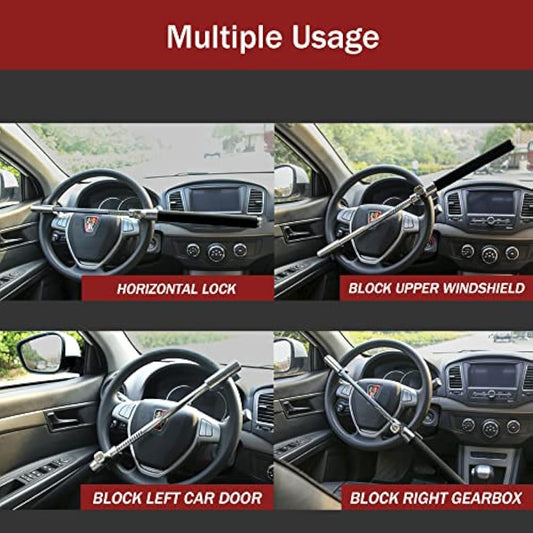 wyewye Steering Wheel Lock Universal, Retractable, Heavy Duty with Window Breaker, 3 Laser Keys for Cars, Trucks, SUVs, Vans