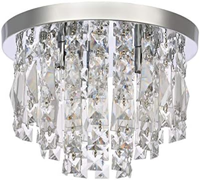 A1A9 Modern Crystal Chandeliers Ceiling Lights, Clear K9 Crystal Chrome Flush Mount Lights, Elegant Round LED Pendant Lamp for Living Room, Dining Room, Bedroom, Lounge (Diameter 30cm)