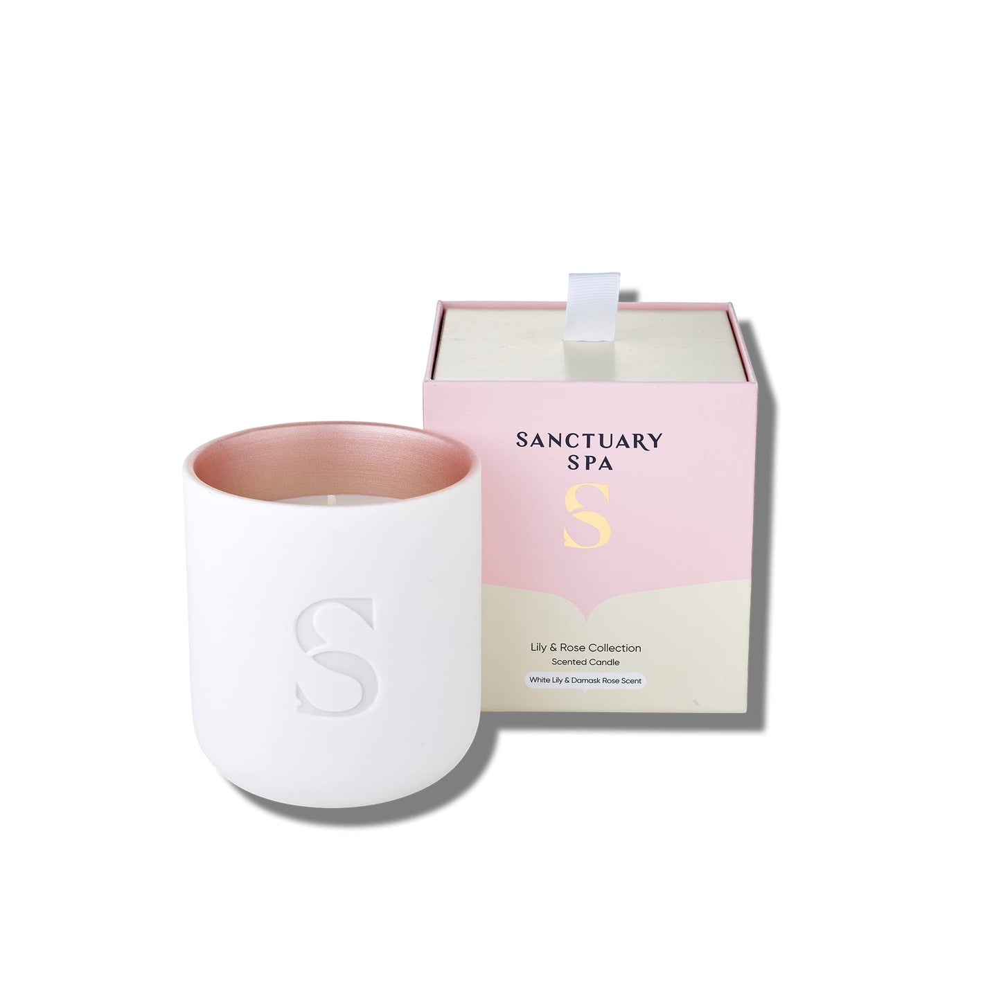 Sanctuary Spa Lily and Rose Candle, Damask Rose, Lily and Palmarosa Scented Ceramic Candle, Natural Shea Wax, 260 g, 45 Hour Burn Time
