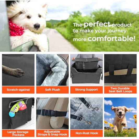 Babenest Dog Booster Car Seat, Extra Stable Pet Booster for Small to Medium-Sized Dogs Cats with Safety Leash, Washable Puppy Travel Car Seat Protector with Storage Pocket for Back Front Seat(M Black)