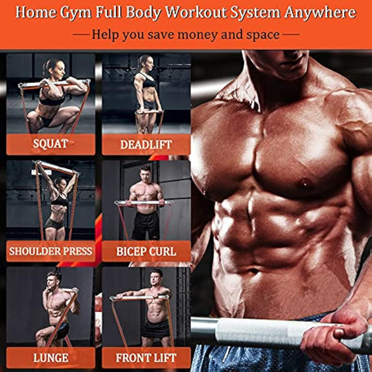 DASKING Resistance Bands Set with 75cm Detachable Exercise Bar, 4 Different Level Pull Up Bands - Fitness Workout Bars Kit for Strength Training, Pilates, Yoga - Home Gym Sports System Equipment