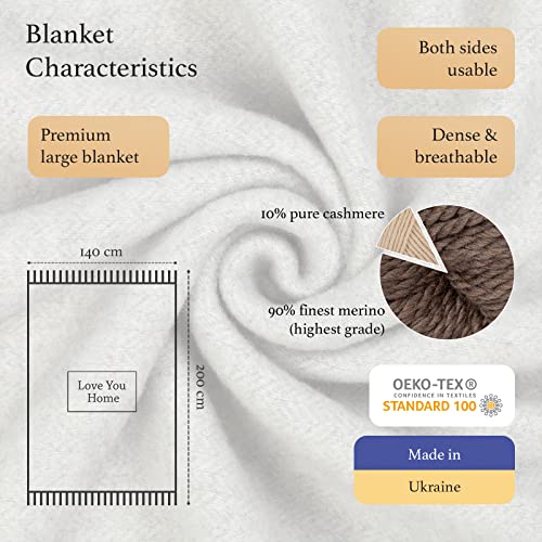 LYHome Cashmere Blanket with Merino - Wool Throw, Sofa Bed and Couch Large Bedspread, Extra Soft Warm Throws for Sofas Chairs, Single Double Size