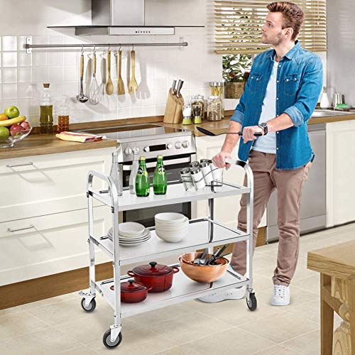 Nisorpa 3 Tier Stainless Steel Catering Trolley Wheels Utility Cart Kitchen Cart Serving Trolley with Locking Wheels for Kitchen Hotels -