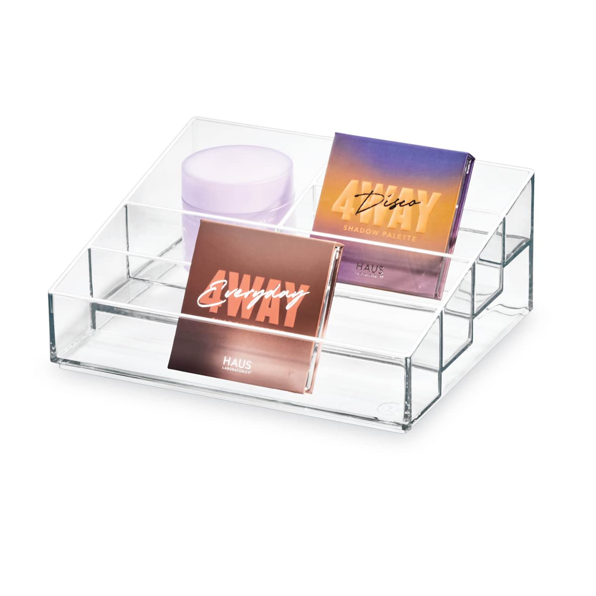 iDesign 5-Compartment Polish Organiser from the Signature Series by Sarah Tanno, Divided PET Makeup, Nail Varnish Storage, Clear/Matte White, 16.5 x