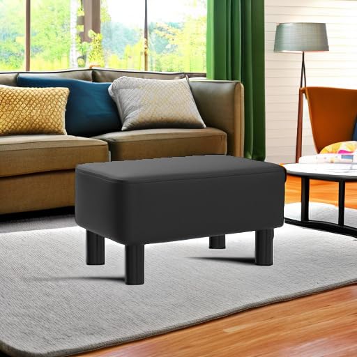 IBUYKE 16.54" Small Footstool PU Leather Ottoman Footrest Modern Home Living Room Bedroom Rectangular Stool, with Padded Seat Pine Wood Legs