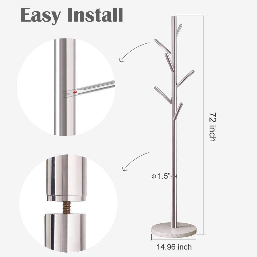 Coat Rack Stand, Super Sturdy Metal Coat Tree Clothes Rack w/ Marble Base