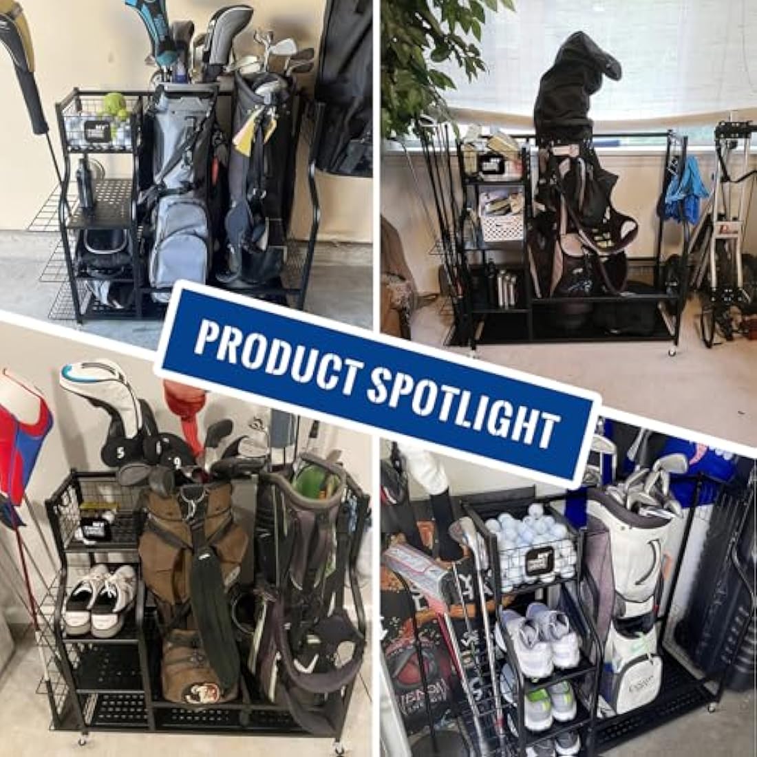 Mythinglogic Golf Storage Rack, Golf Organiser with Wheels, Golf Club Organisers Extra Large Design for Golf Bag Storage and Other Golf Club Accessories