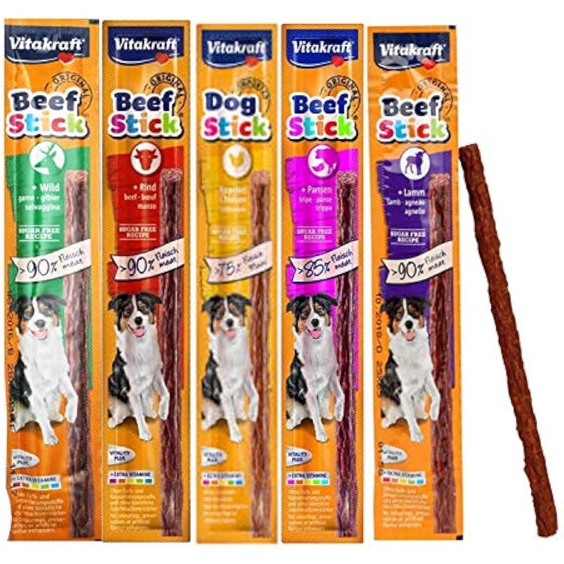 *NEW* CASE OF 50 MIXED VARIETY VITAKRAFT DOG BEEF STICKS 5 FLAVOURS SOFT MEATY DOG TREAT STICKS