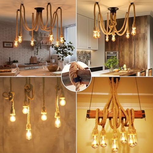 ANWIO 6 Heads Spider Light Chandelier,Pendant Lighting Ceiling,DIY Spider Rope Ceiling Lights,Bedroom Light Shades,Industrial Hanging Ceiling Lights,Hanging Light Fitting,Loft Lighting(1PCS)