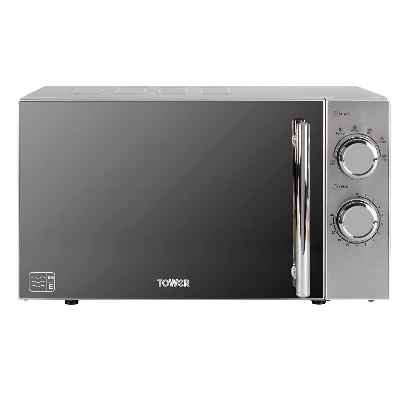 Tower T24015S 800W 20L Microwave with 5 Power Levels and a 30 Minute Timer, Silver