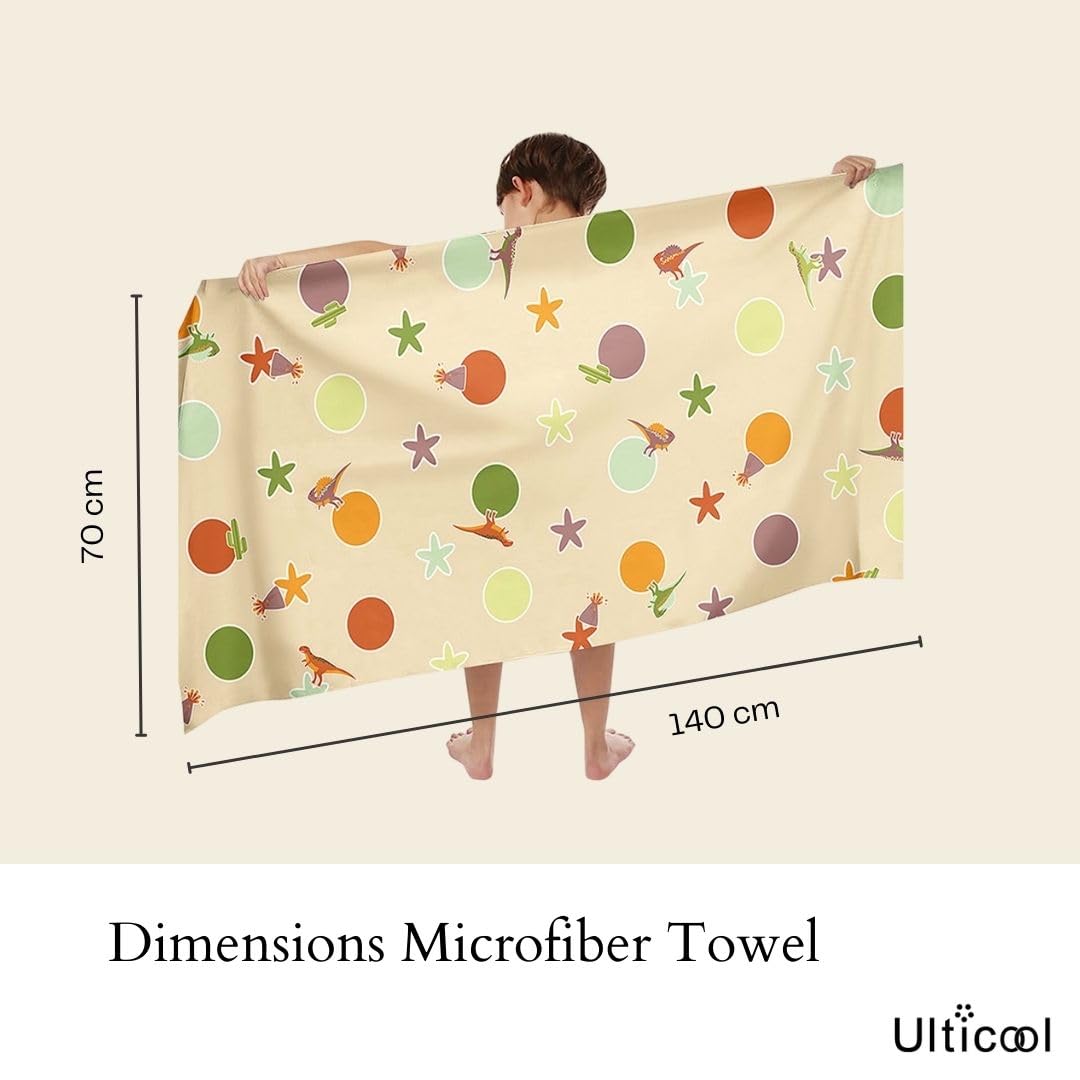 Ulticool Microfibre Children's Towel 140 x 70 cm - Safari Animals Nature Dinosaur