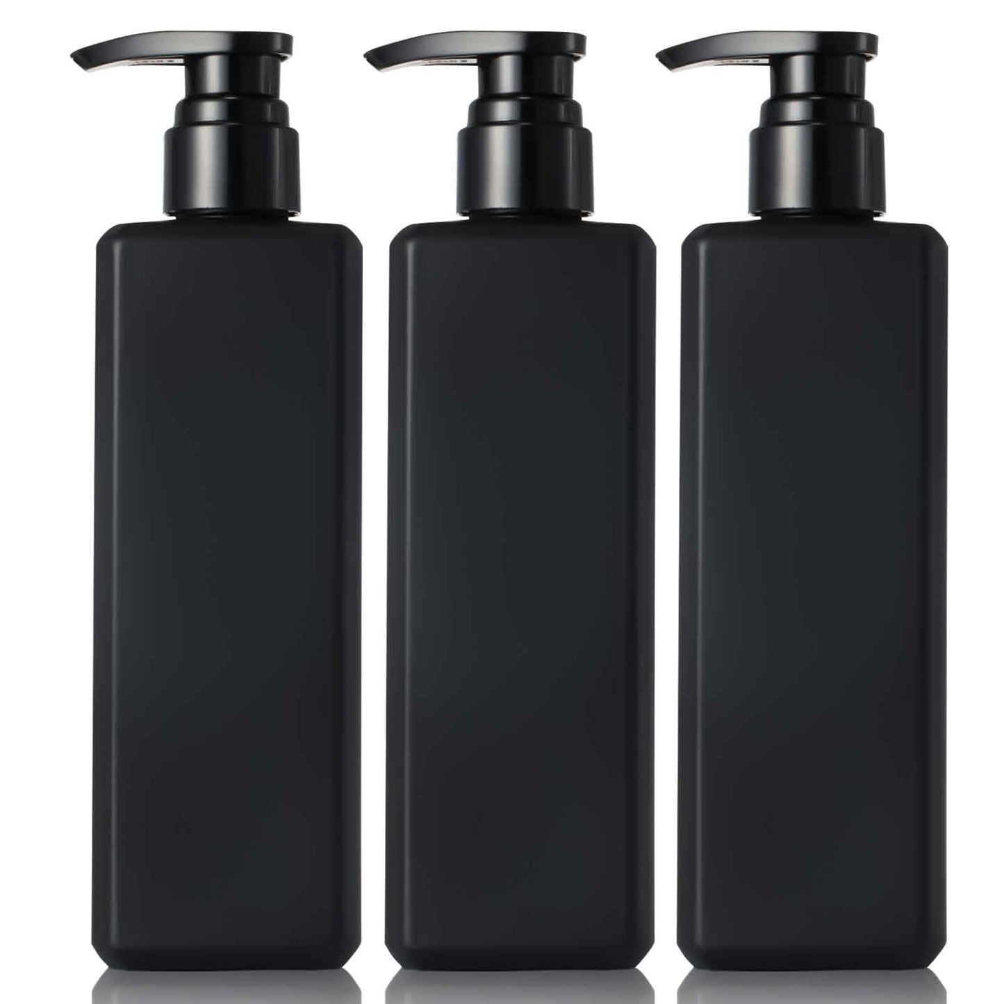 MUNSKT 3 Pack Shampoo and Conditioner Dispenser, 500ml Refillable Soap Lotion Bottles with Pump for Kitchen Bathroom Shower, Square Matte Black