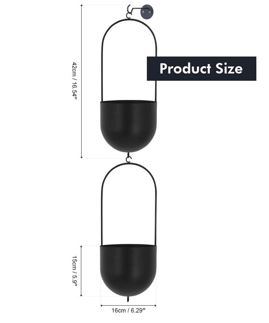 ibigbean Set of 2 Metal Hanging Planters Flower Pots Matte Black Big Size Pots Mid Century Modern for Home Dector Indoor & Outdoor