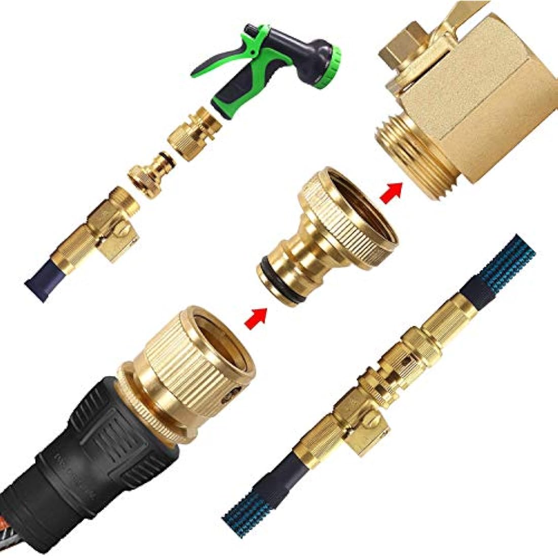 Tesmotor Garden Hose End Brass No-Leak Connector Fitting, Water Hose 3/4 inch Female and Male Quick Connector Adapter(1 pair)