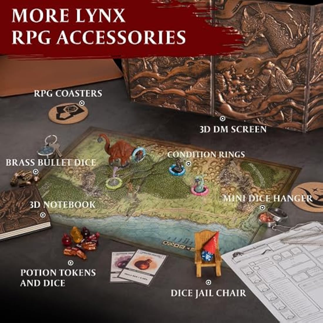 DND DM Screen 5e - D&D Dungeon Master Screen 3D Faux Leather with Customizable Inserts - Dungeons and Dragons GM / Game Master Accessories Gift Man or Woman. Hide Your Dice Rolls, Maps & Books.