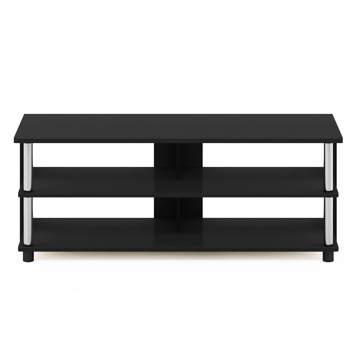Furinno SULLY TV Stand, 3-Tier Entertainment Center, TV Console for TV up to 48 Inch, for Living Room, Bedroom, Americano/Stainless Steel Tubes