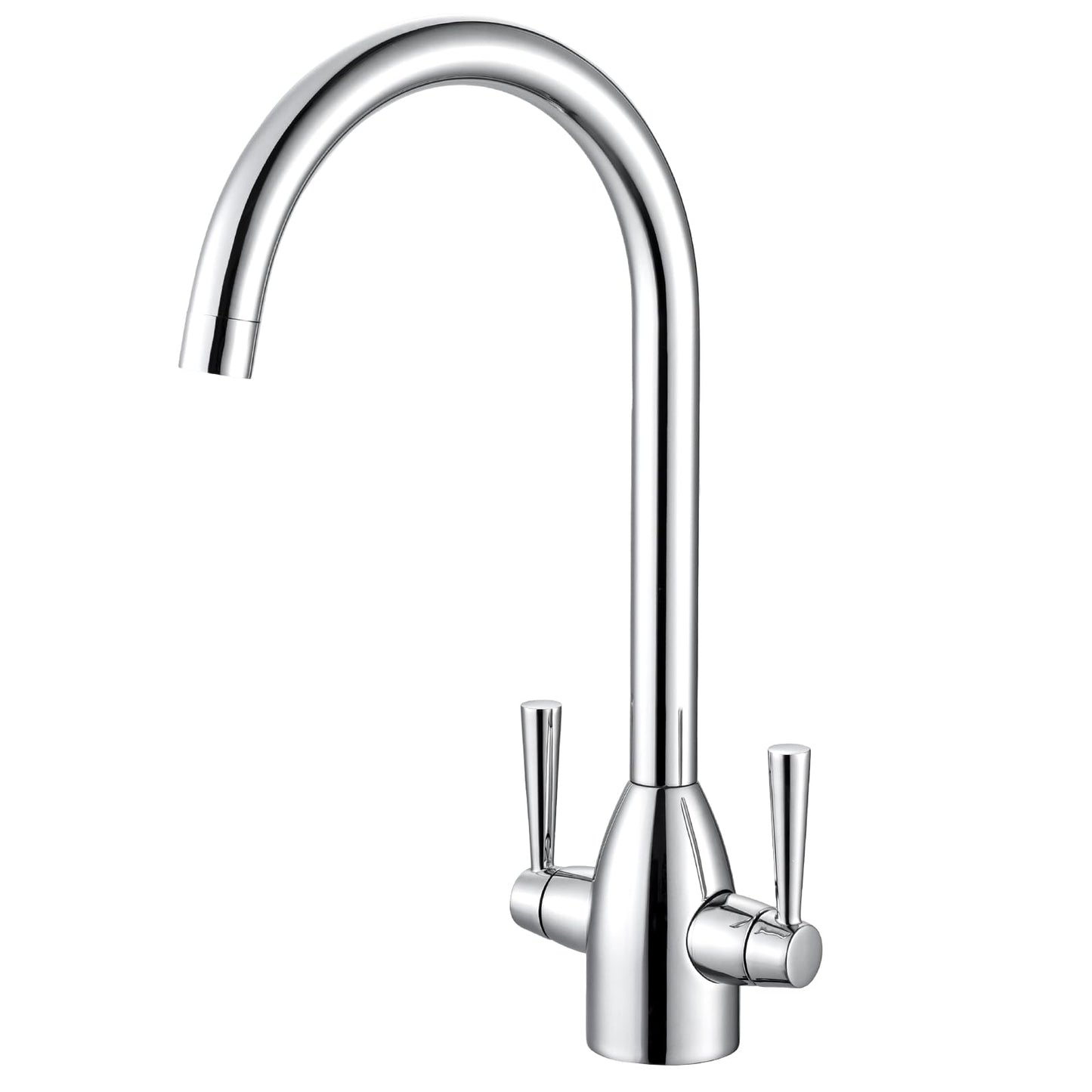 Hapilife Kitchen Sink Mixer Tap Monobloc Two Handles 360 Swivel Spout 1 Hole Contemporary Mono Sink Faucet Taps Mixers Chrome High Arc Dual Lever