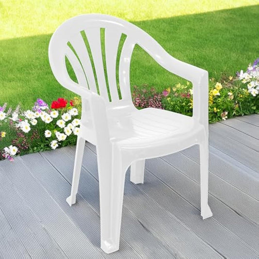 CrazyGadget® Plastic Garden Low Back Chair Stackable Patio Outdoor Party Seat Chairs Picnic White