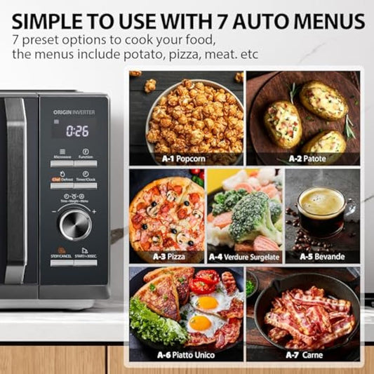Toshiba 25L Solo 900W Microwave Oven in a Stunning Sleek Morandi Grey Colour. With Origin Inverter, Chef Defrost, 10 Power Levels, 7 Auto Menus, Easy Clean, MW3-AM25PFI(MG)