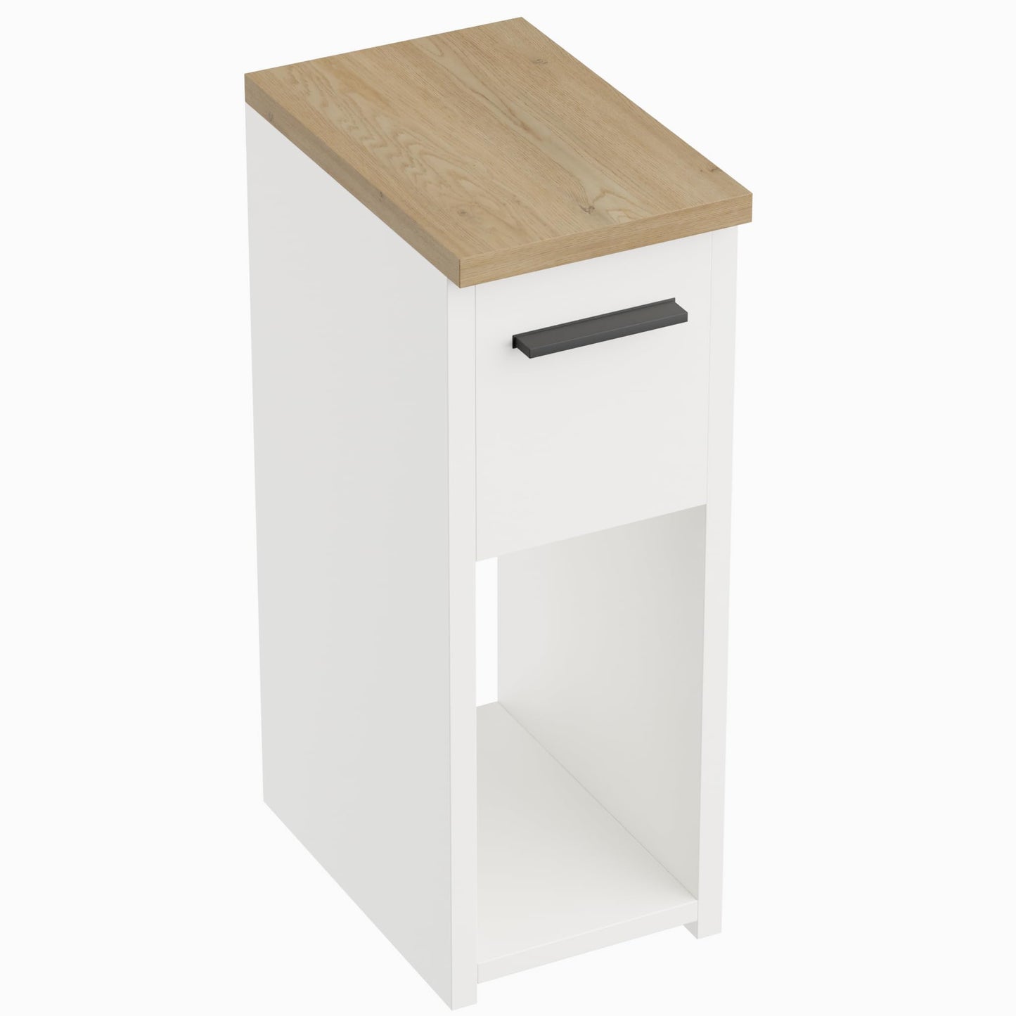 ComfortCove Narrow Bedside Table with Storage Shelf & Handle, White/Oak