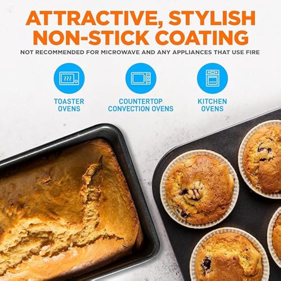 NutriChef Non-Stick Bakeware Set β 8-Piece Stackable Oven-Safe Trays with Cookie Sheet, Loaf Pan, Pizza Pan, Muffin Tin, Cake Tin, Round & Square Pans β Durable & Space-Saving